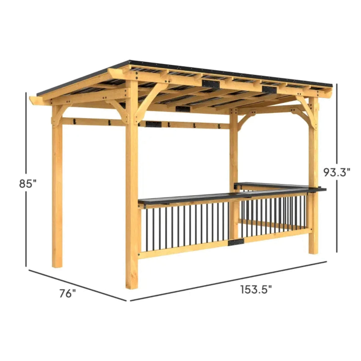 Alora Premium 6x13FT Outdoor Hardtop Wooden BBQ Grill Gazebo With Side Shelves & Hooks