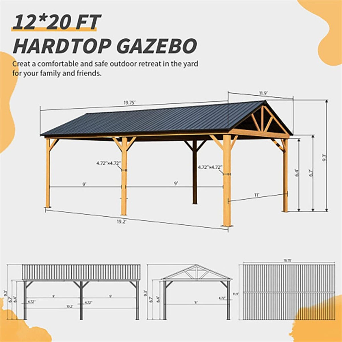 Alora Premium 12x20FT Outdoor Double-Layer Galvanized Steel Hardtop Gazebo Pergola
