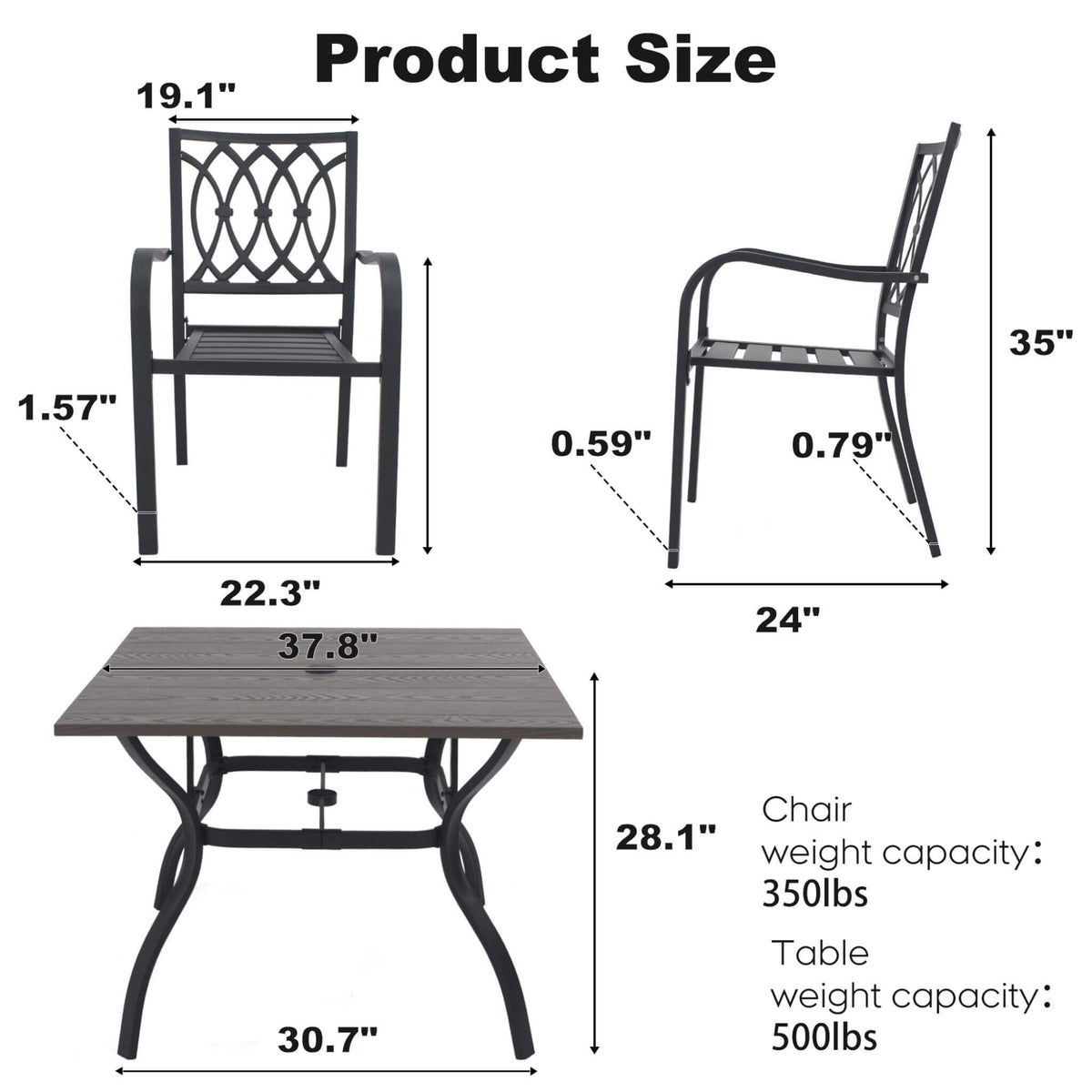 Alora 5-Piece Outdoor Dining Set With 4 Ergonomic Chairs & Square Table With Umbrella Hole