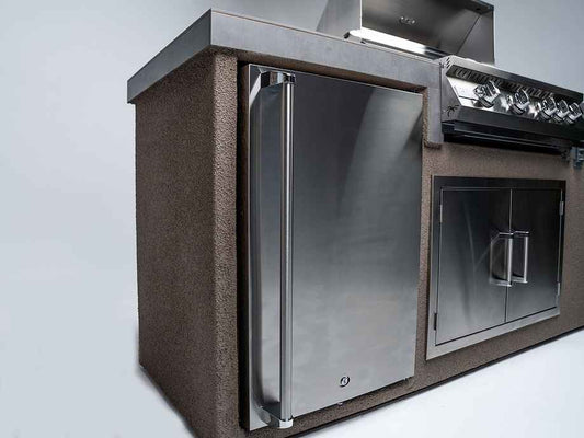 KoKoMo 7' Outdoor Kitchen Island With Built-In 32" Grill, Refrigerator & Stainless Steel Construction