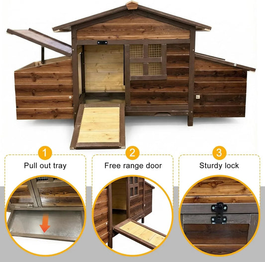 Fir Wood Chicken Coop with 2 Nesting Boxes & Pull-Out Tray