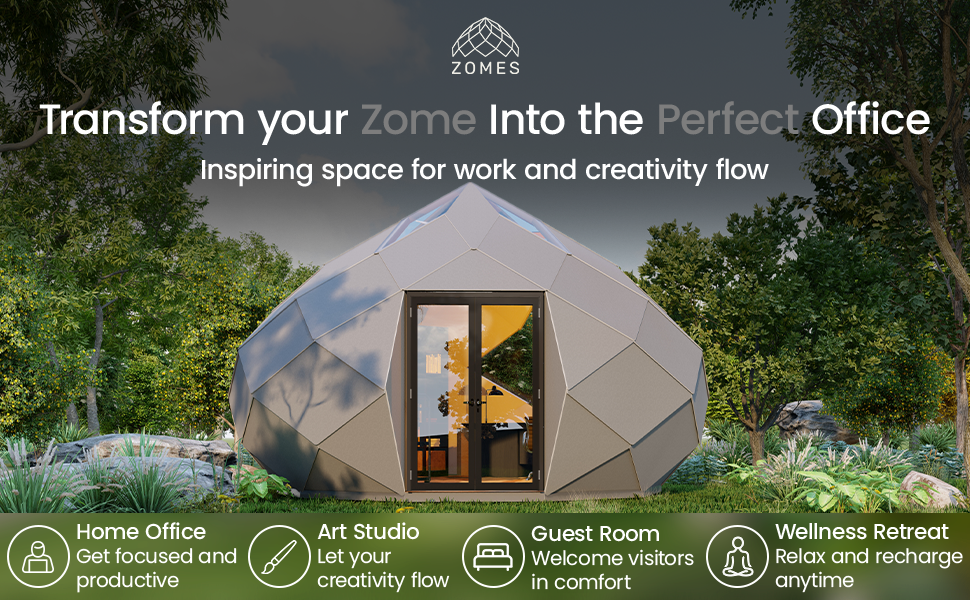 Patio Elegance Zomes Office – Premium Outdoor Office Pod, Panoramic Glass, Insulated, All-Season, Dedicated Backyard Workspace
