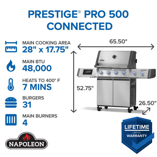 Napoleon Prestige PRO 500 Smart Gas Grill – 4 Burners & Infrared Sear Zone