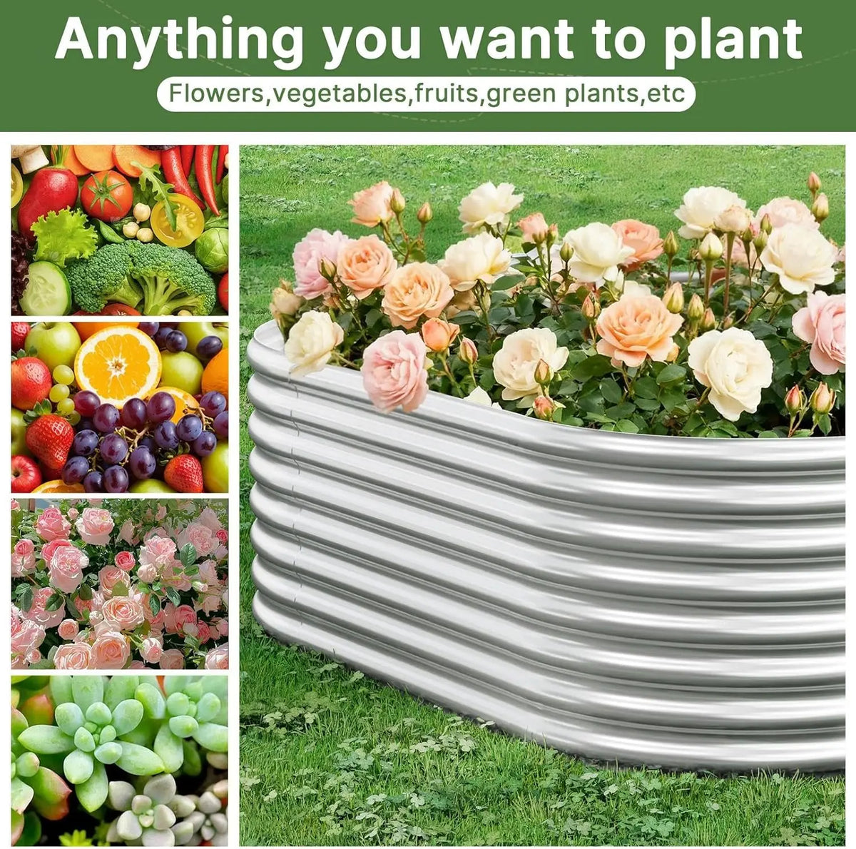 3-Piece Galvanized Steel Raised Garden Bed Set – Outdoor Metal Planter Box for Vegetables & Flowers, 3x2 ft