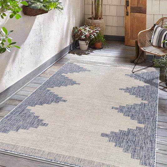 Djugun Blue Aztec Moroccan Geometric Indoor & Outdoor Rug – Flat Weave Polypropylene (Caluya Collection)