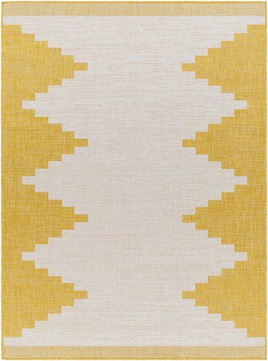 Djugun Metallic Gold Aztec Geometric Indoor & Outdoor Rug – Flat Weave Polypropylene (Franz Collection)