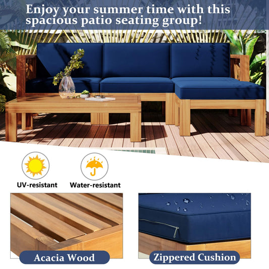 Alora 5-Piece Outdoor Patio Hardwood Sectional Sofa Set With Cushions