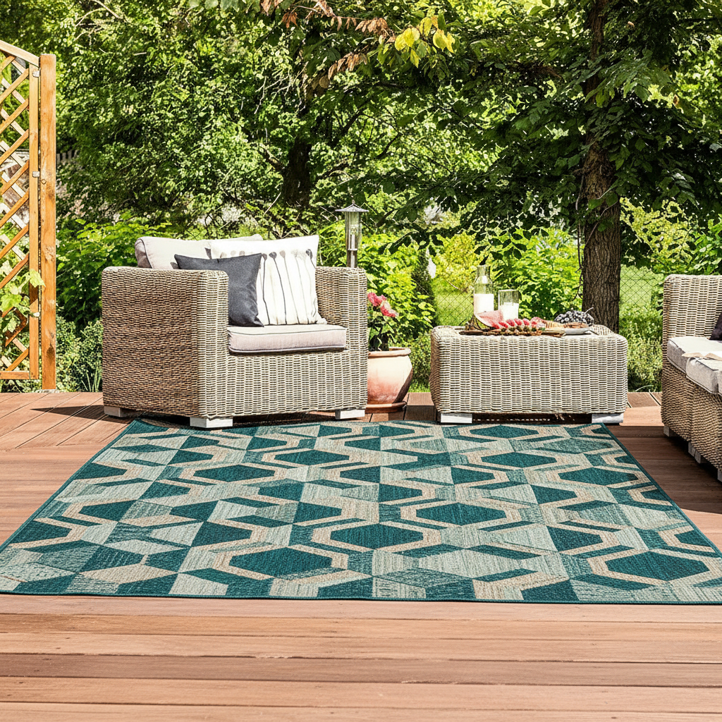 Blue Medallion Indoor/Outdoor Area Rug — Fade Resistant for Living Room, Dining Room and Office, 7'10" X 10'
