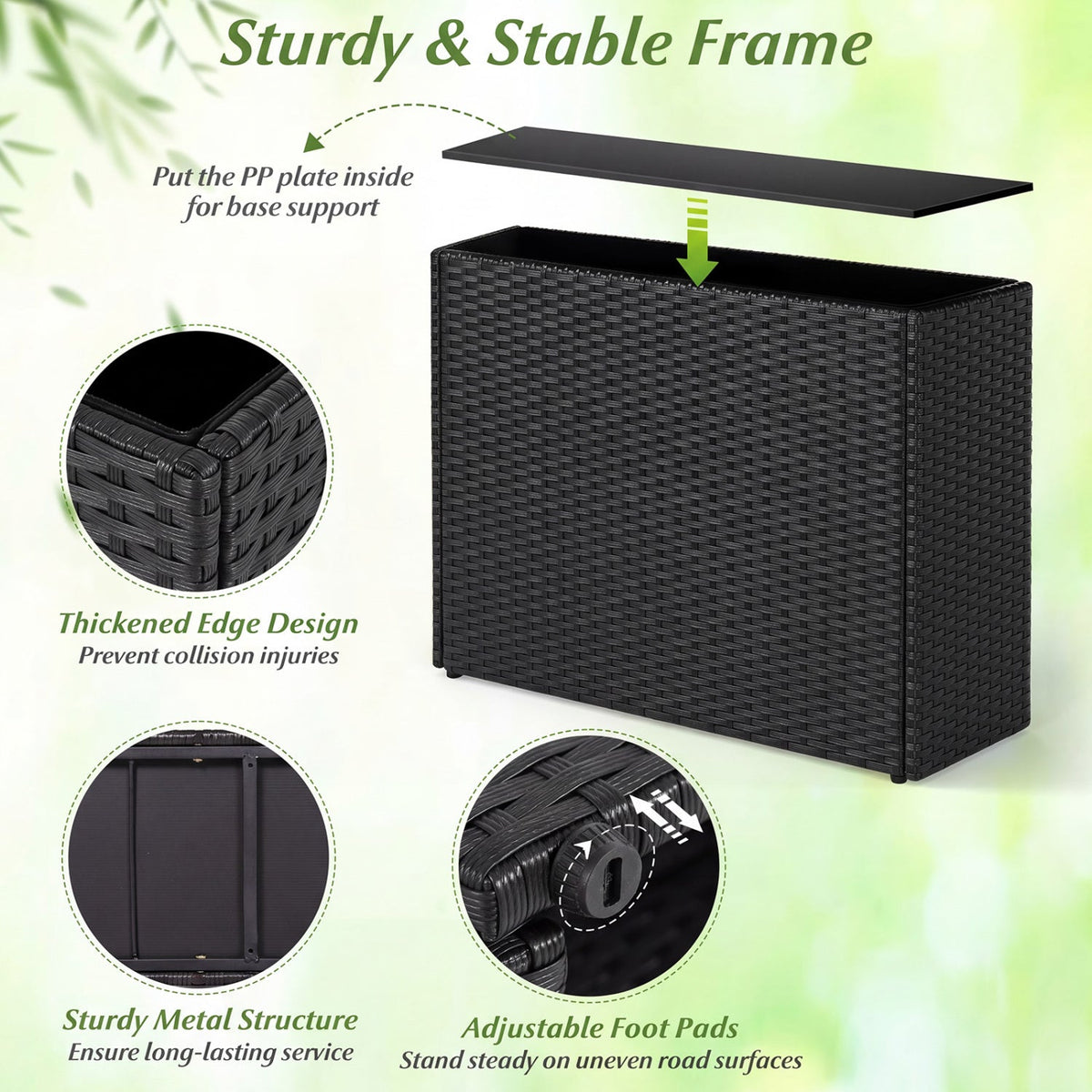 Set of 2 Black PE Rattan Raised Planters with Liners – 32-Inch