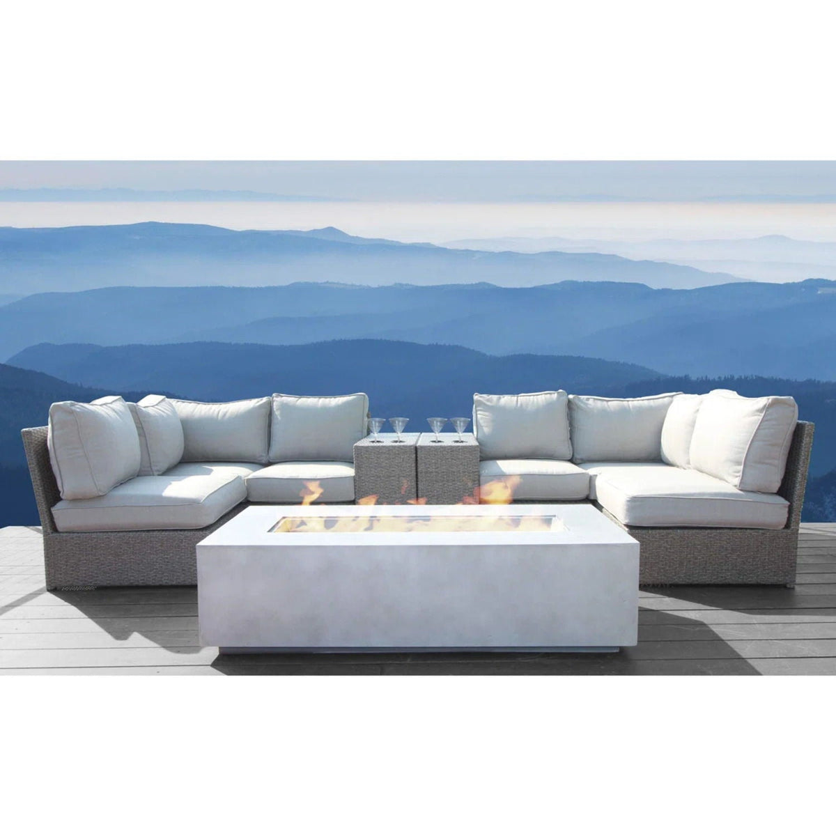 Outdoor Wicker Conversation Set with Cushions & Fire Pit