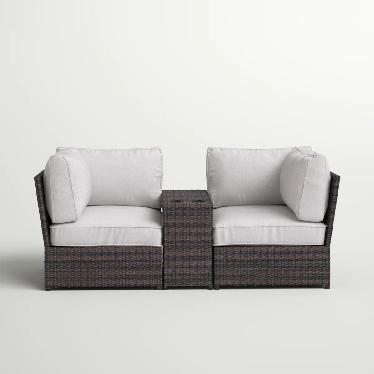 3-Piece Modular Wicker Loveseat Set with Cup-Holder Side Table