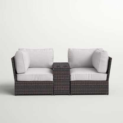 3-Piece Modular Wicker Loveseat Set with Cup-Holder Side Table