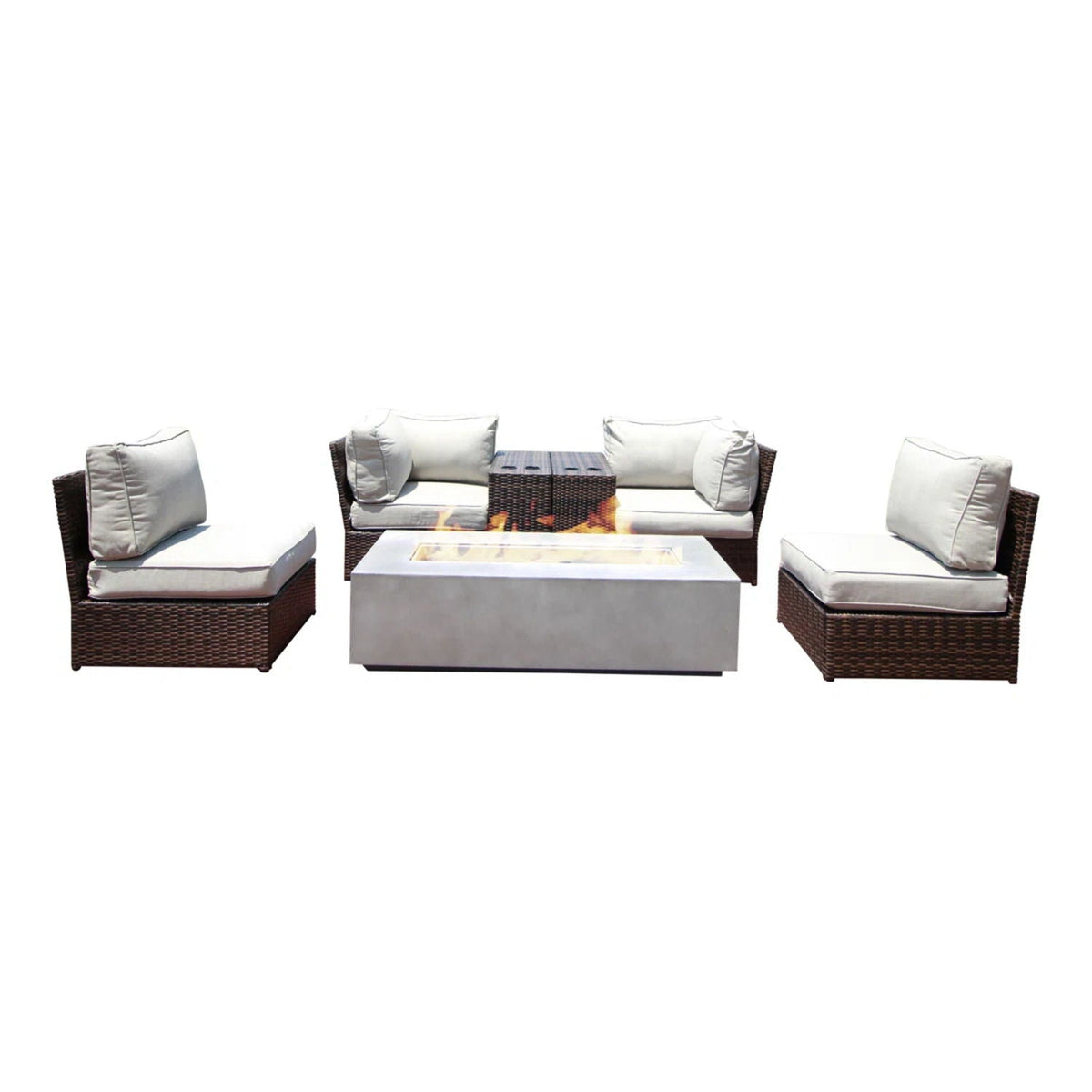 Outdoor Wicker Conversation Set with Cushions & Fire Pit