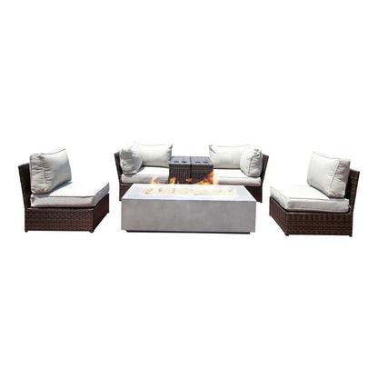 Outdoor Wicker Conversation Set with Cushions & Fire Pit