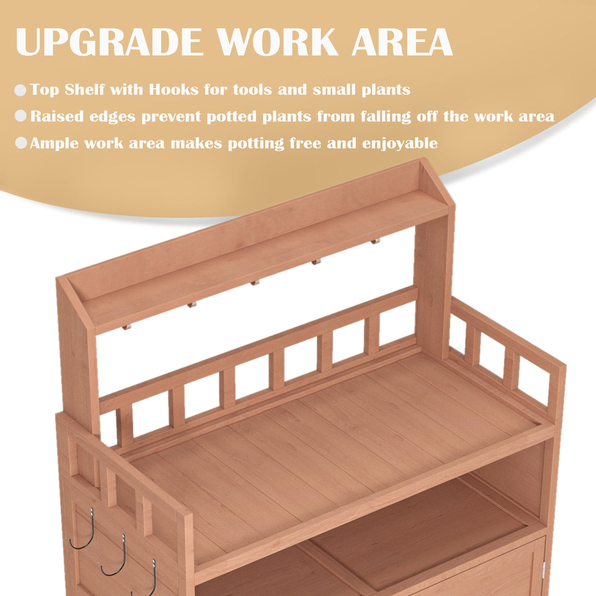 39-Inch Solid Fir Wood Potting Bench with Storage Cabinet & Top Shelf