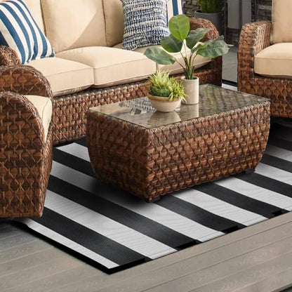 Plastic Straw Rug,9'X12' Outdoor 9' X 12', Black/White