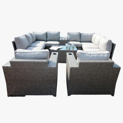 Dark Brown 7-Seater Wicker Sectional Set with Table