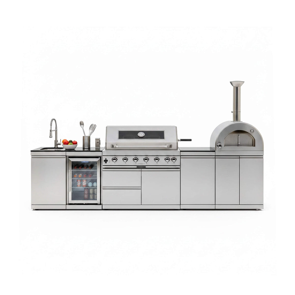 128-Inch Outdoor Kitchen Island with Pizza Oven & Refrigerator – SAK75770