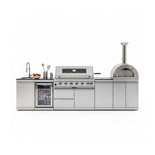 128-Inch Outdoor Kitchen Island with Pizza Oven & Refrigerator – SAK75770