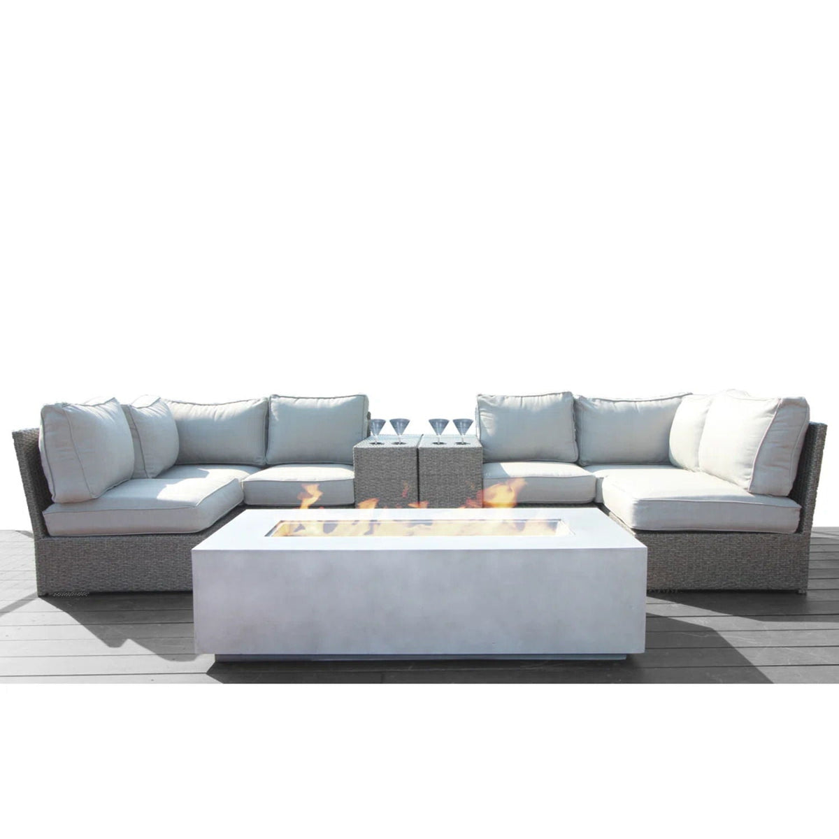 Outdoor Wicker Conversation Set with Cushions & Fire Pit