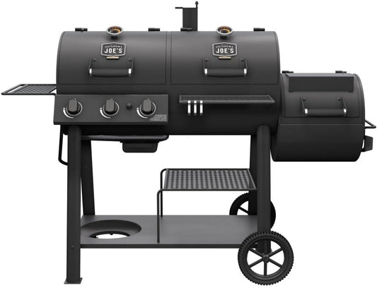 Canyon Combo Dual Fuel 3-Burner Propane Gas and Charcoal Smoker and Grill with 1031 Sq. In. Cooking Area in Black