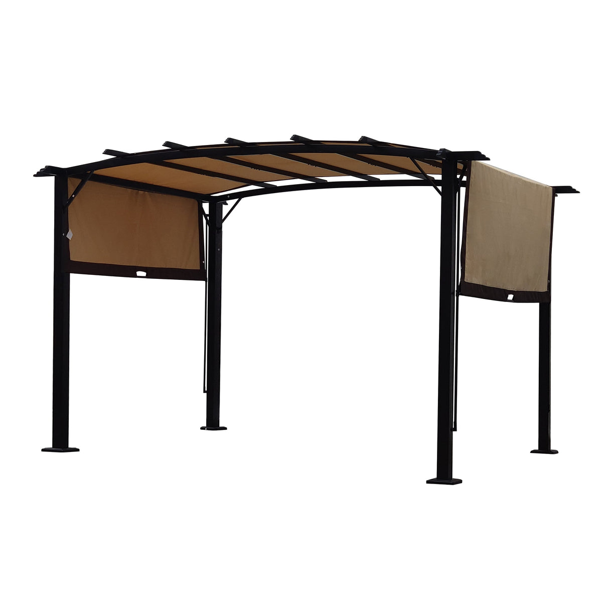 12 × 9 ft Steel Pergola with Retractable Side Shades – Beige & Brown