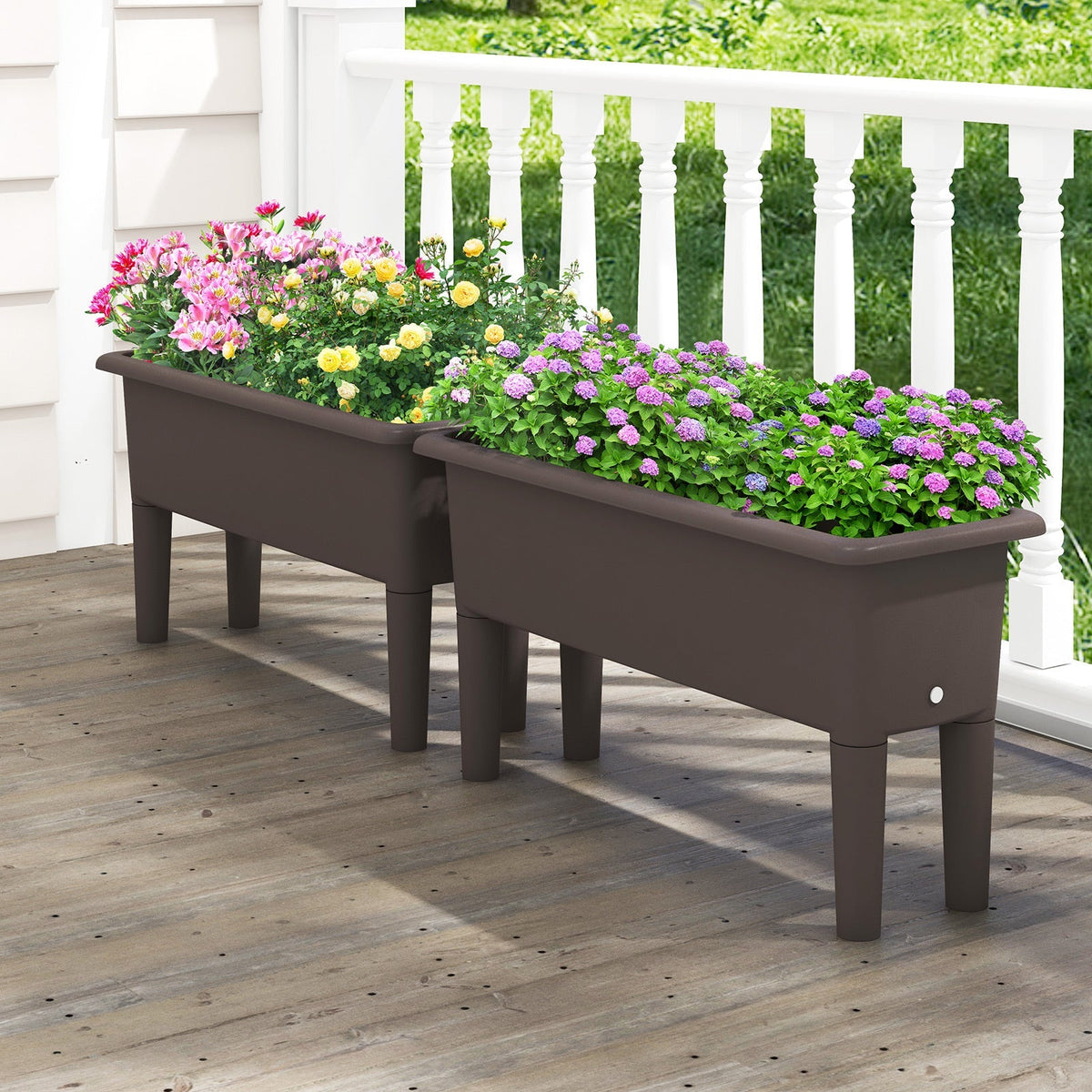 Set of 2 Self-Watering Raised Garden Bed Planters With 16" Detachable Legs & Drainage Hole – 7.7 Gallon