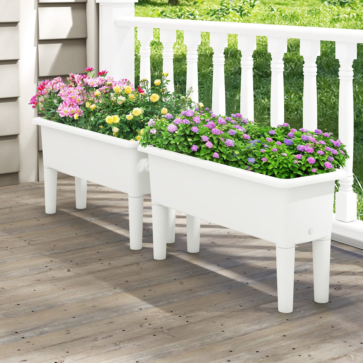 Set of 2 Self-Watering Raised Garden Bed Planters With 16" Detachable Legs & Drainage Hole – 7.7 Gallon