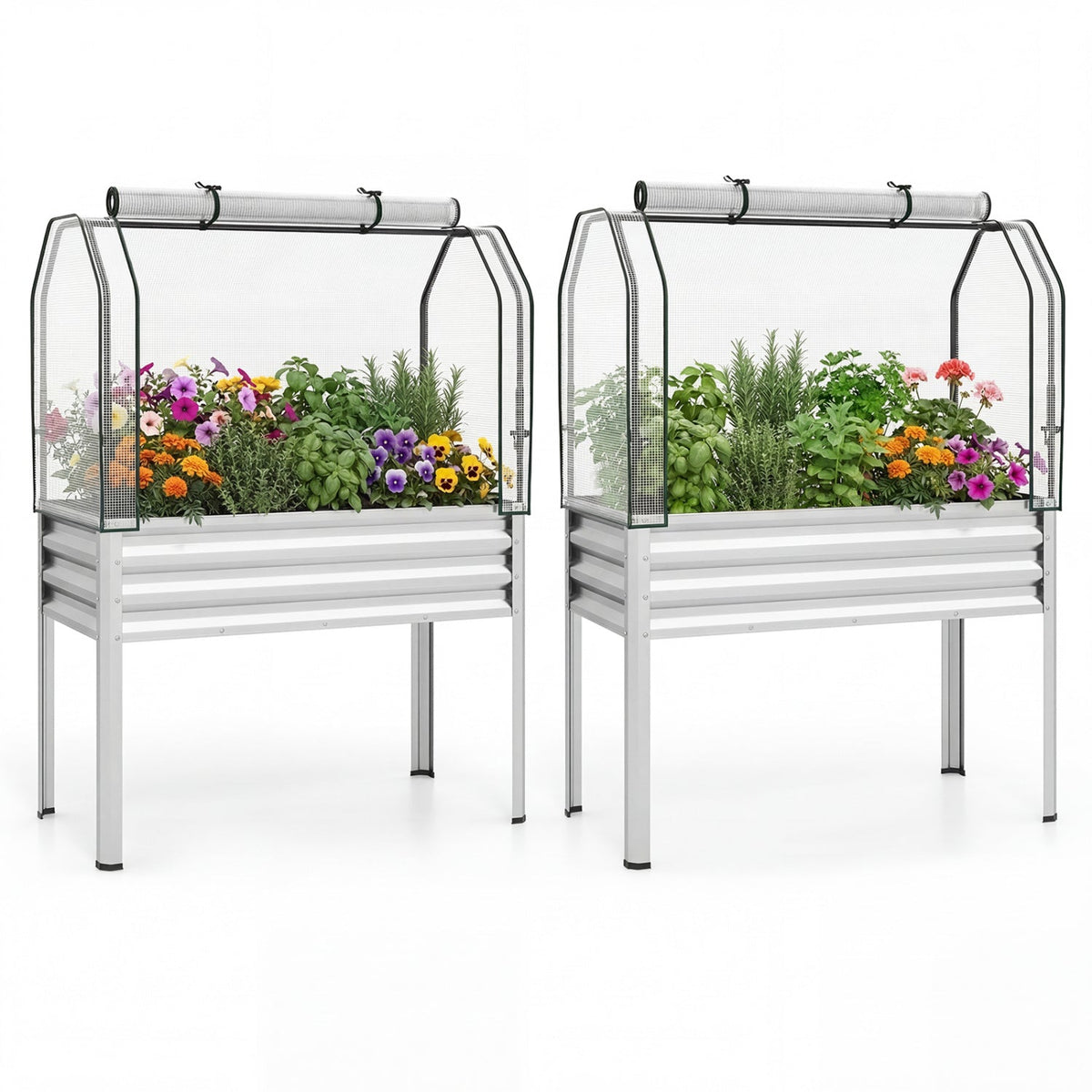 Raised Garden Beds with Legs & Greenhouse Covers – Set of 2