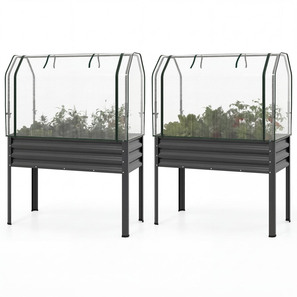 Raised Garden Beds with Legs & Greenhouse Covers – Set of 2