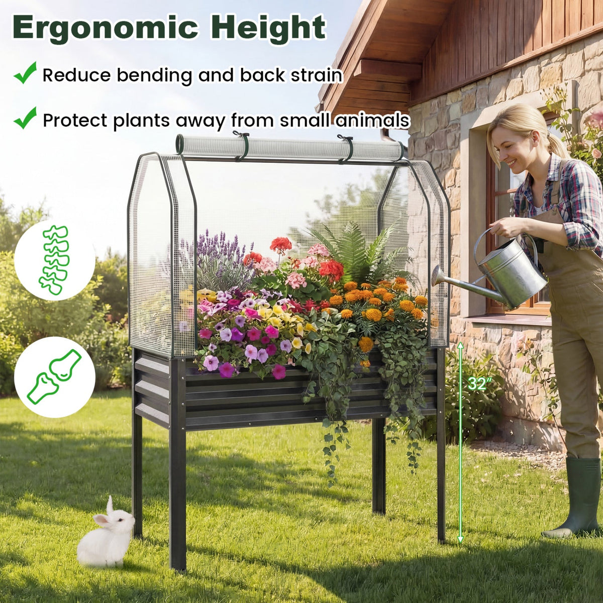 Raised Garden Beds with Legs & Greenhouse Covers – Set of 2