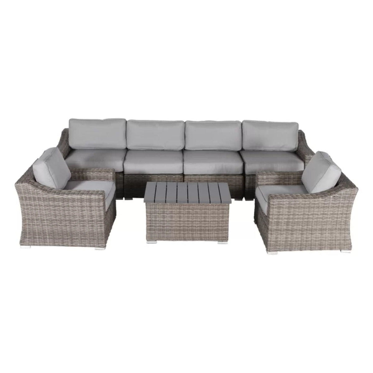 Outdoor Wicker Sectional Seating Set with Cushions & Table