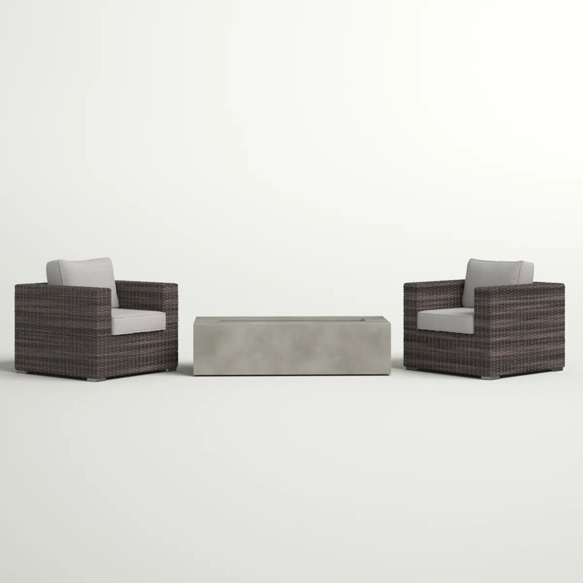 3-Piece Wicker Patio Set with 60,000 BTU Fire Pit – Espresso / Gray