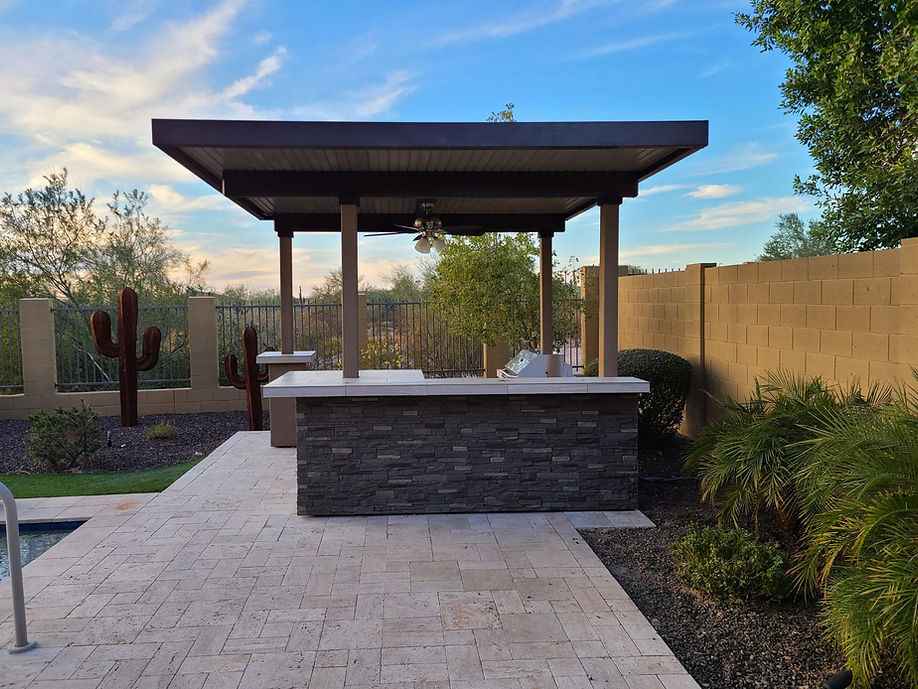 KoKoMo BBQ Island with 12 × 12 ft Pergola, 4-Burner Grill & Refrigerator