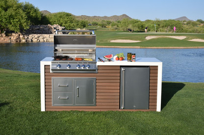 KoKoMo Outdoor Kitchen Island With Signature Waterfall Edge, Built-In 32" Grill & Weatherproof Construction