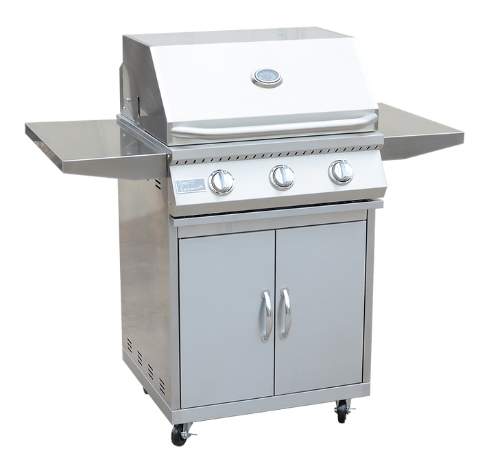 KoKoMo 26" 3-Burner Freestanding BBQ Grill – Stainless Steel Cart, 30,000 BTU, Integrated Thermometer, LP or Natural Gas