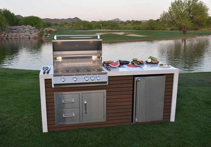 KoKoMo Outdoor Kitchen Island With Signature Waterfall Edge, Built-In 32" Grill & Weatherproof Construction