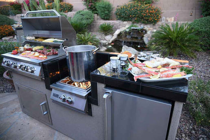 KoKoMo 7'6" BBQ Island Outdoor Kitchen With 4-Burner Grill, Wok Burner, Built-In Refrigerator & Stainless Steel Construction