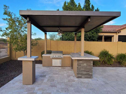 KoKoMo BBQ Island with 12 × 12 ft Pergola, 4-Burner Grill & Refrigerator