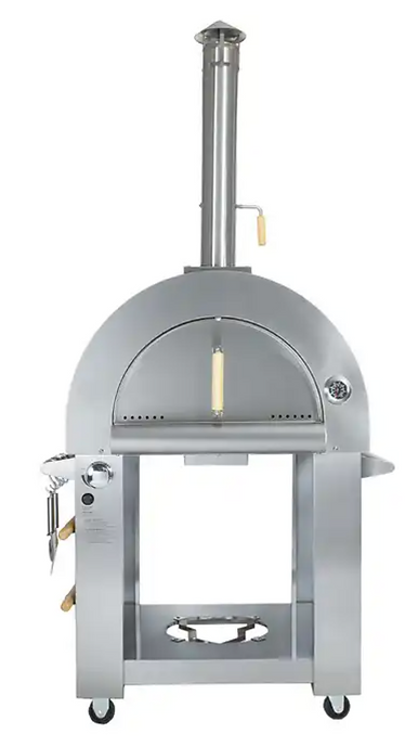 KoKoMo 32" Dual Fuel Outdoor Pizza Oven – Gas or Wood-Fired Stainless Steel With Double-Layer Ceiling & Built-In Thermometer