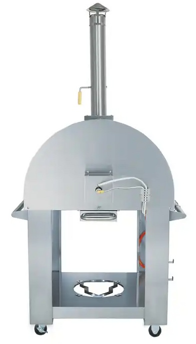 KoKoMo 32" Dual Fuel Outdoor Pizza Oven – Gas or Wood-Fired Stainless Steel With Double-Layer Ceiling & Built-In Thermometer