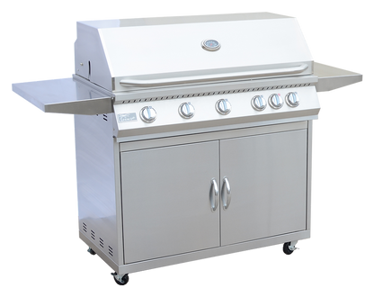 KoKoMo Classic 40" 5-Burner Freestanding BBQ Grill – 304 Stainless Steel, Built-In Thermometer, Cart Included, LP or Natural Gas