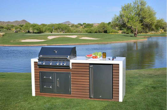 KoKoMo Outdoor Kitchen Island With Signature Waterfall Edge, Built-In 32" Grill & Weatherproof Construction