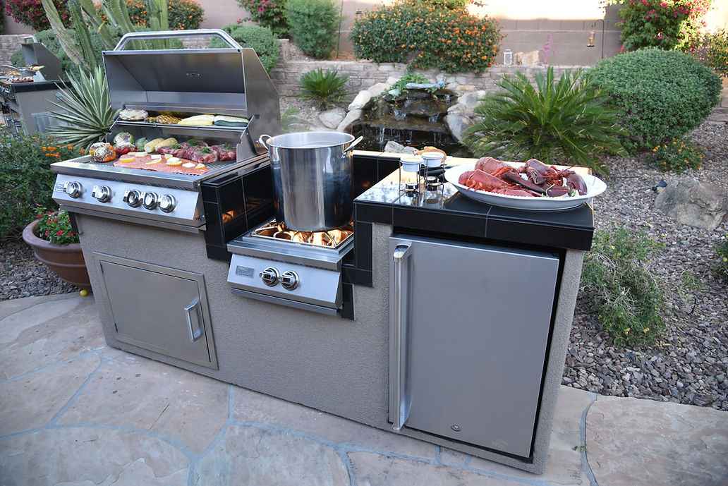 KoKoMo 7'6" BBQ Island Outdoor Kitchen With 4-Burner Grill, Wok Burner, Built-In Refrigerator & Stainless Steel Construction