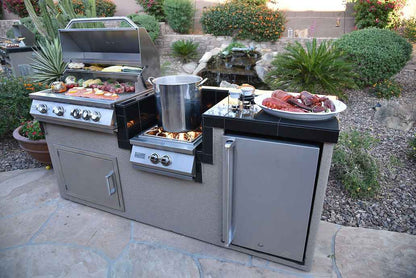 KoKoMo 7'6" BBQ Island Outdoor Kitchen With 4-Burner Grill, Wok Burner, Built-In Refrigerator & Stainless Steel Construction