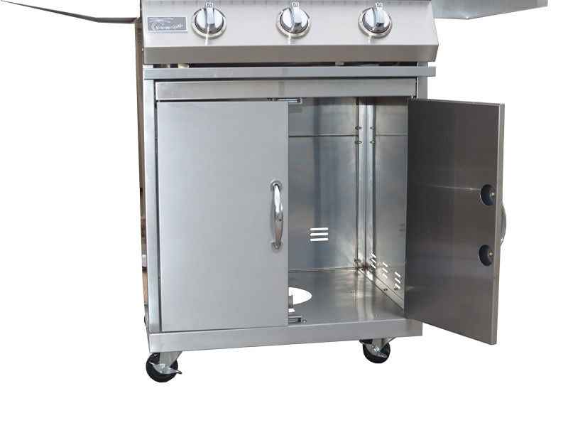 KoKoMo 26" 3-Burner Freestanding BBQ Grill – Stainless Steel Cart, 30,000 BTU, Integrated Thermometer, LP or Natural Gas