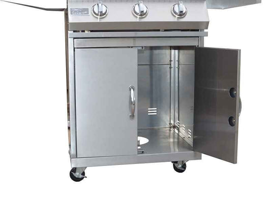 KoKoMo 26" 3-Burner Freestanding BBQ Grill – Stainless Steel Cart, 30,000 BTU, Integrated Thermometer, LP or Natural Gas