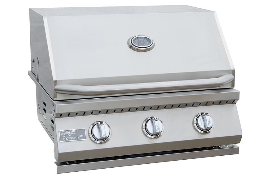KoKoMo 26" 3-Burner Freestanding BBQ Grill – Stainless Steel Cart, 30,000 BTU, Integrated Thermometer, LP or Natural Gas