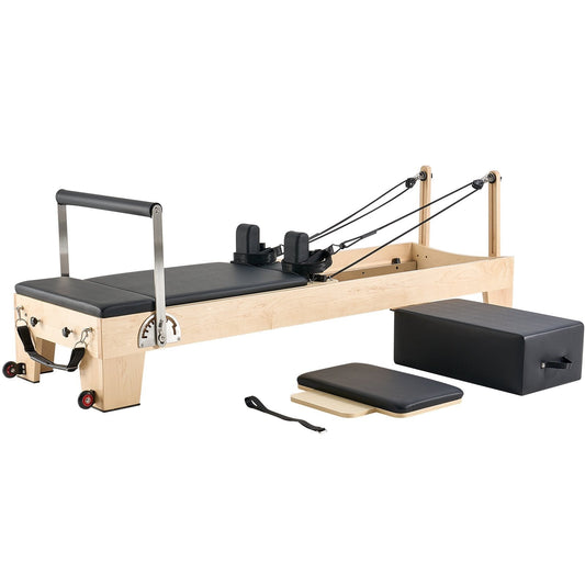 VEVOR Wooden Pilates Reformer with Spring & Cord Resistance and Sitting Box