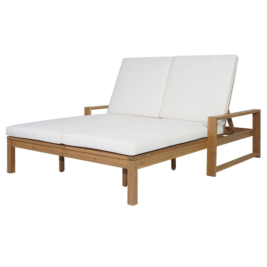 Outdoor Double Lounge Chair With 5-Position Adjustable Backrest & Acacia Wood Frame